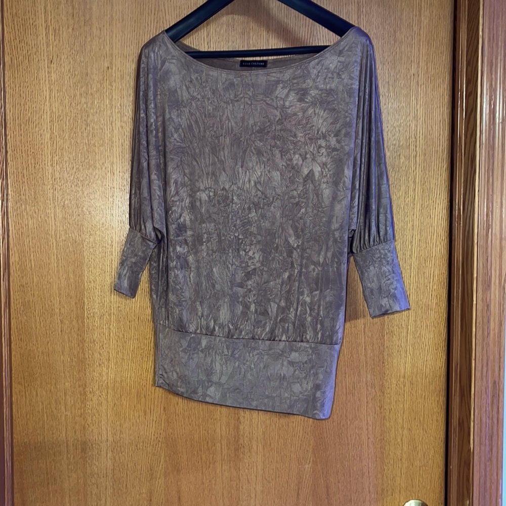 Light brown long sleeve batwing blouse.